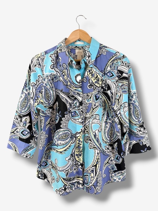 Chico's Tops - Chico’s No Iron Button Up Shirt Size 1.5 US M/10 Purple Blue Paisley 3/4 Sleeve